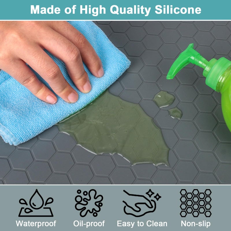 MECHEER Under Sink Mats for Kitchen Waterproof, Silicone Under Kitchen Sink Mats and Protectors for 34"" x 22"" Cabinets, Under Sink Tray Organizer, Shelf Liners Cabinet Liner for Kitchen and Bathroom, Gray - Image 3